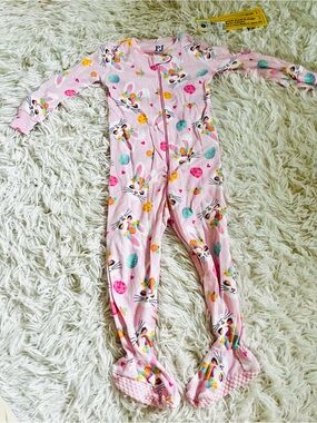 Pink Bunny-Print Footed One-Piece for Kids